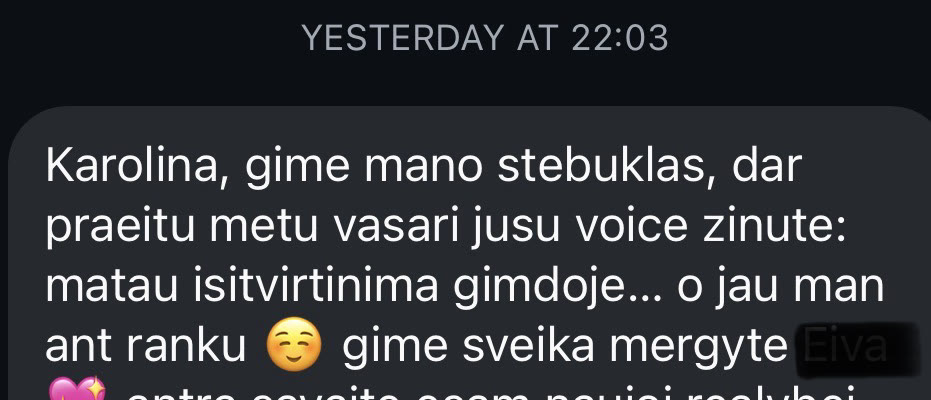 Moters žinutė: gimė mano stebuklas, sveika mergytė