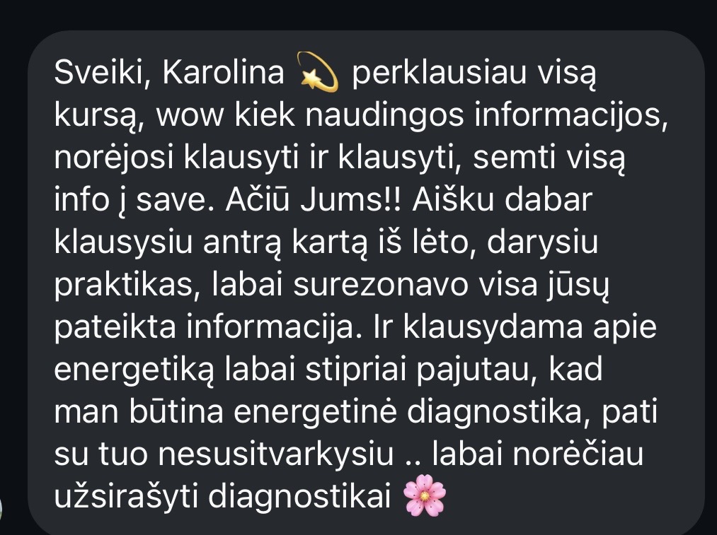 Atsiliepimas apie kursą: perklausiau visą kursą, kiek naudingos informacijos